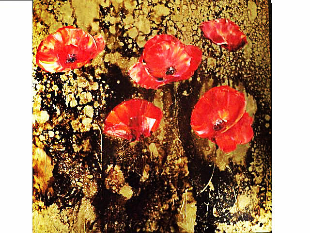 Flower Painting - Poppies In Gold IIi by Nelu Gradeanu