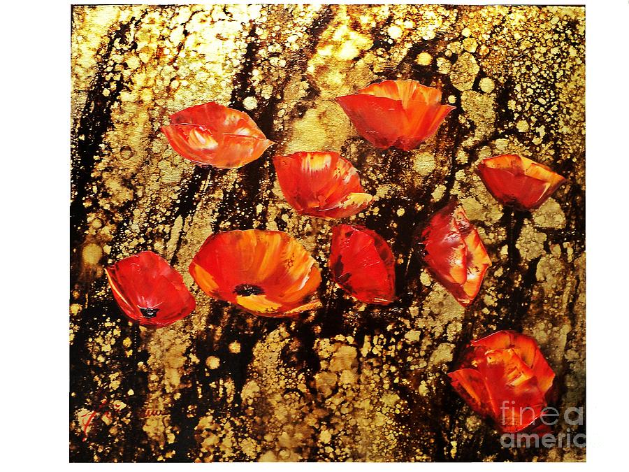 Flower Painting - Poppies In Gold V by Nelu Gradeanu