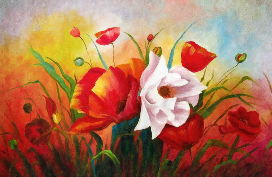 Impressionism Painting - Poppies In My Garden by Georgiana Romanovna