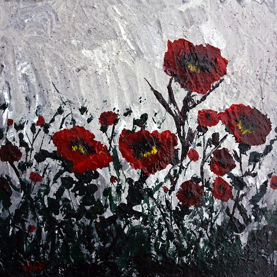 Poppies in Rain Painting by Maura Satchell
