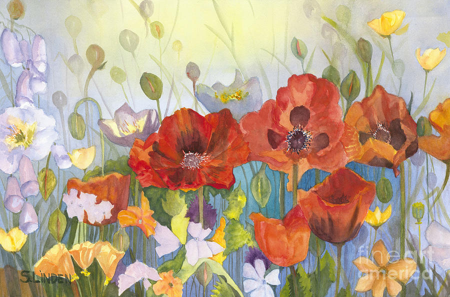Poppies in the Light Painting by Sandy Linden