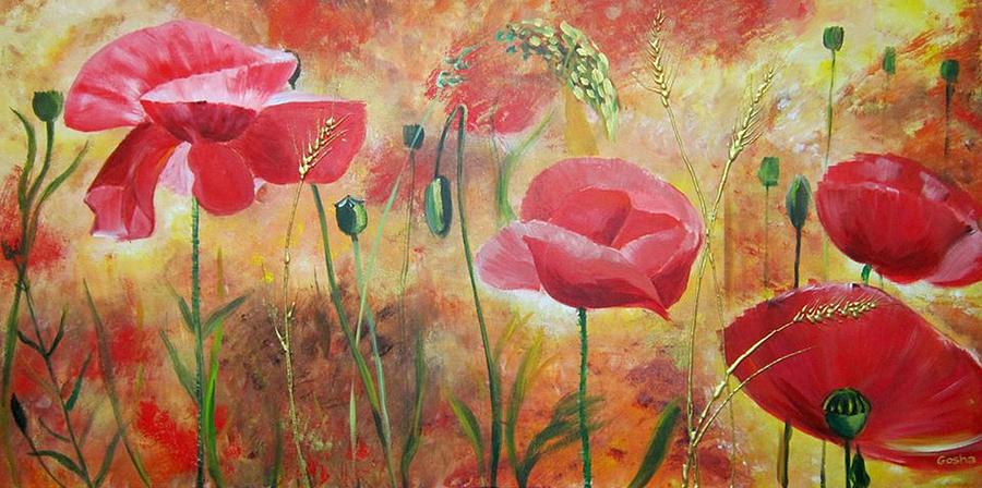 Poppy Painting - Poppy meadow by Malgorzata Pieczonka pseud Vangocha
