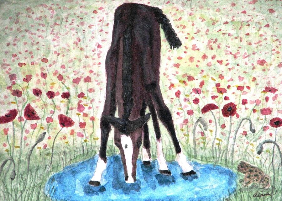 Poppies N  Puddles Painting by Angela Davies
