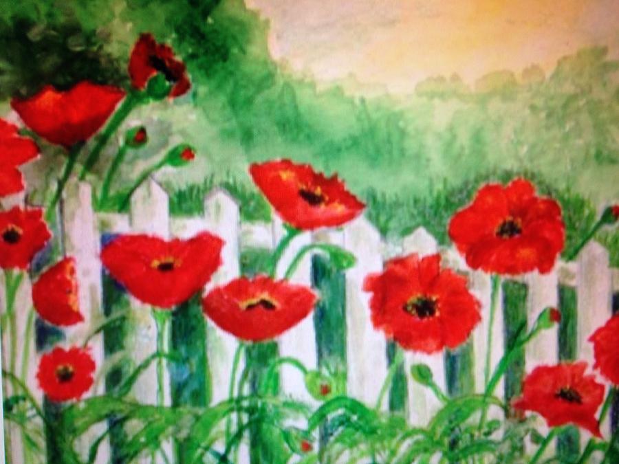 Poppies on a Fence 2 Painting by Ronnie Egerton