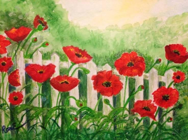 Poppies On A Fence Painting by Ronnie Egerton