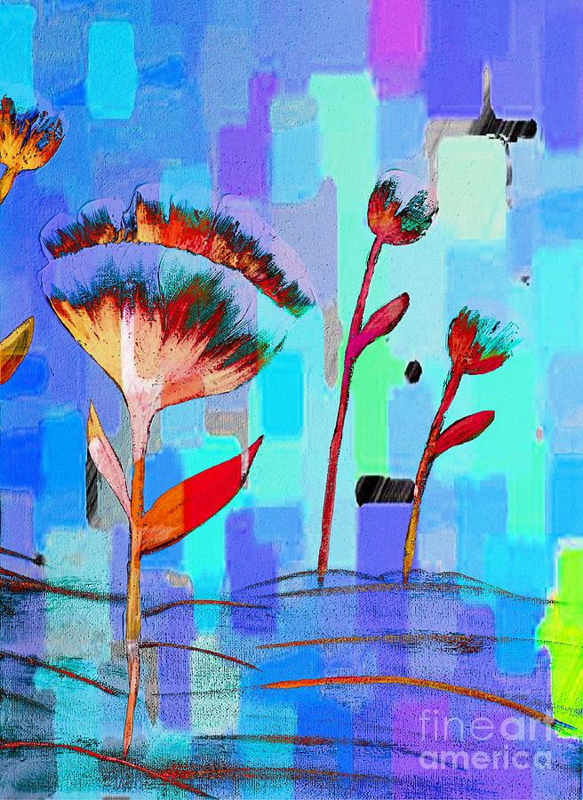Poppies on Blue 3 Painting by Barbara A Griffin