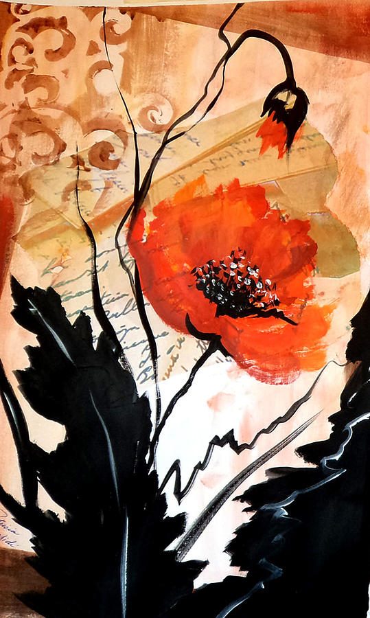 Poppies on decoupage Painting by Patricia Rachidi