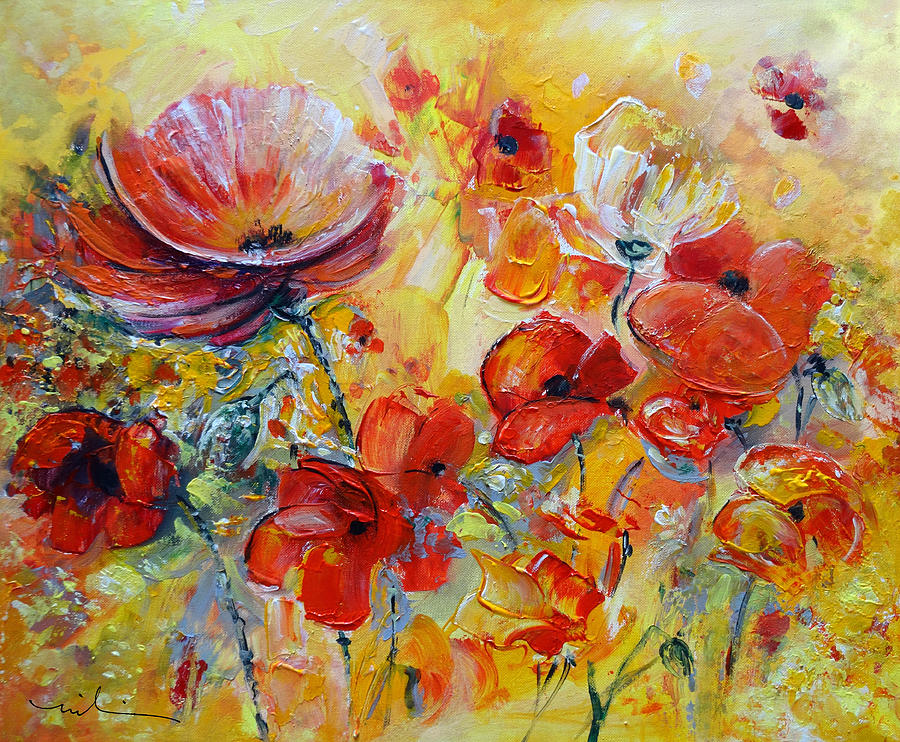 Poppies on Fire Painting by Miki De Goodaboom