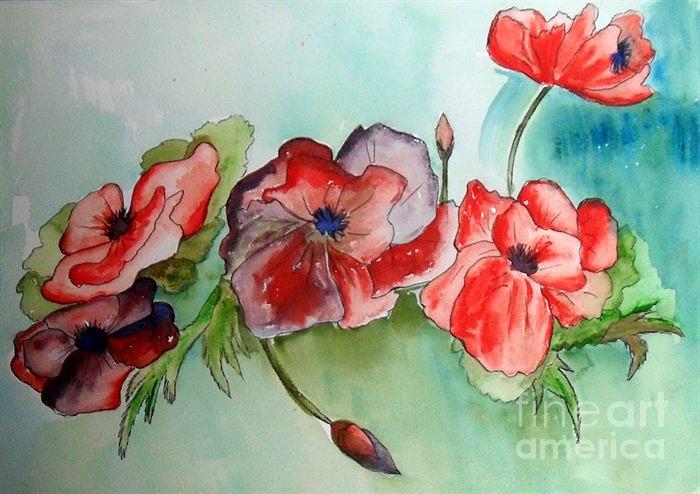 Flower Painting - Poppy Bouquet by Iris Gelbart