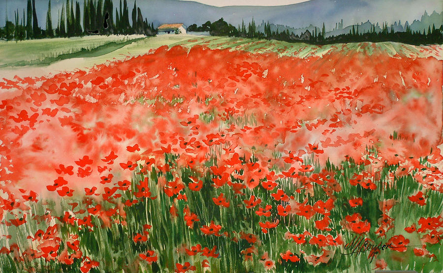 Watercolors Painting - Poppy Field by Maryann Boysen