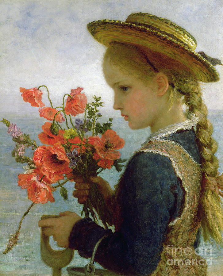 Flower Painting - Poppy Girl by Karl Wilhelm Friedrich Bauerle