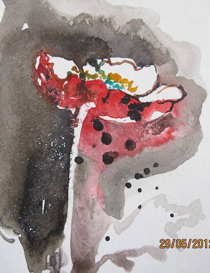Poppy in Black Ink and Red Painting by Beena Samuel