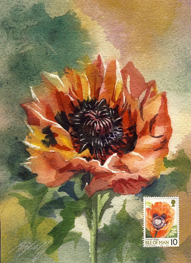 Poppy painting with stamp Painting by Alfred Ng