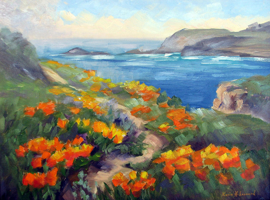 Landscape Painting - Poppy Path Pt. Lobos  by Karin  Leonard