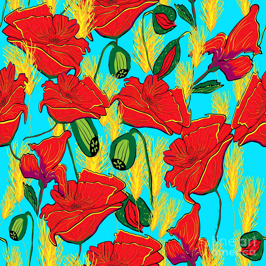 Poppy Digital Art - Poppy pattern by Birgit Schlegel