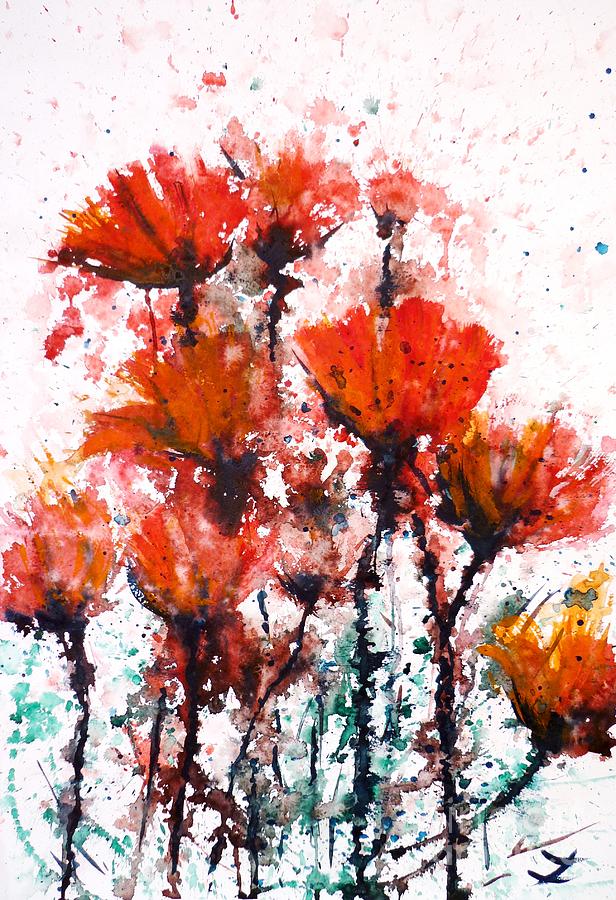 Poppy Splashes Painting by Zaira Dzhaubaeva