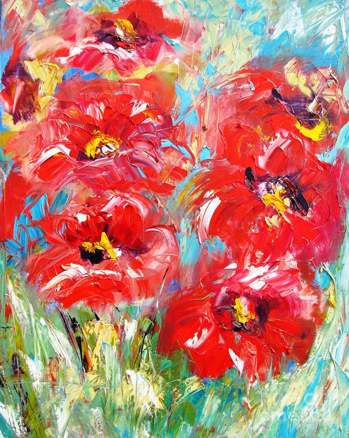 Poppys In Bloom  Painting Painting by Mary Cahalan Lee - aka PIXI