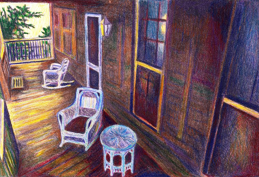 Porch in Golden Light Drawing by Kendall Kessler