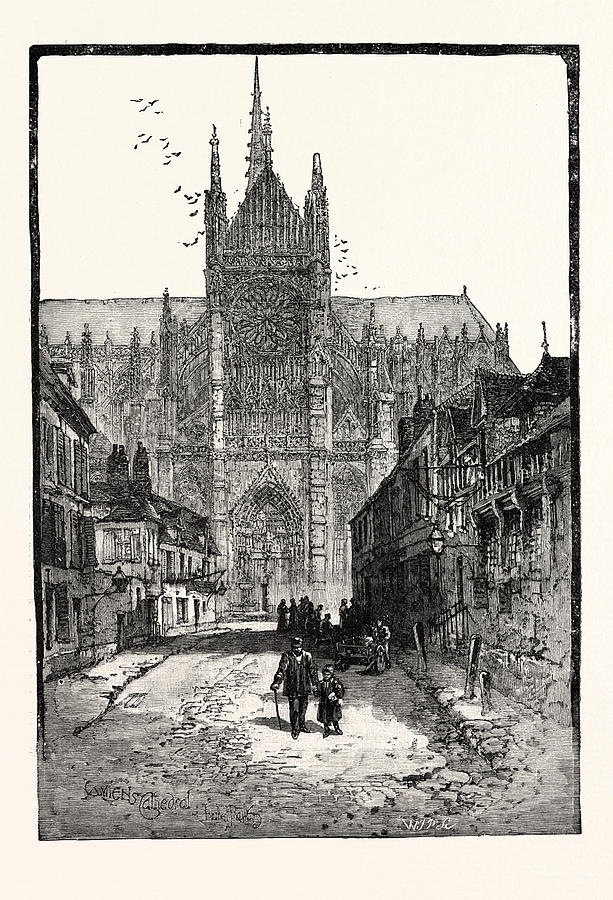 Porch Of The Golden Virgin Amiens Cathedral Drawing by English School ...