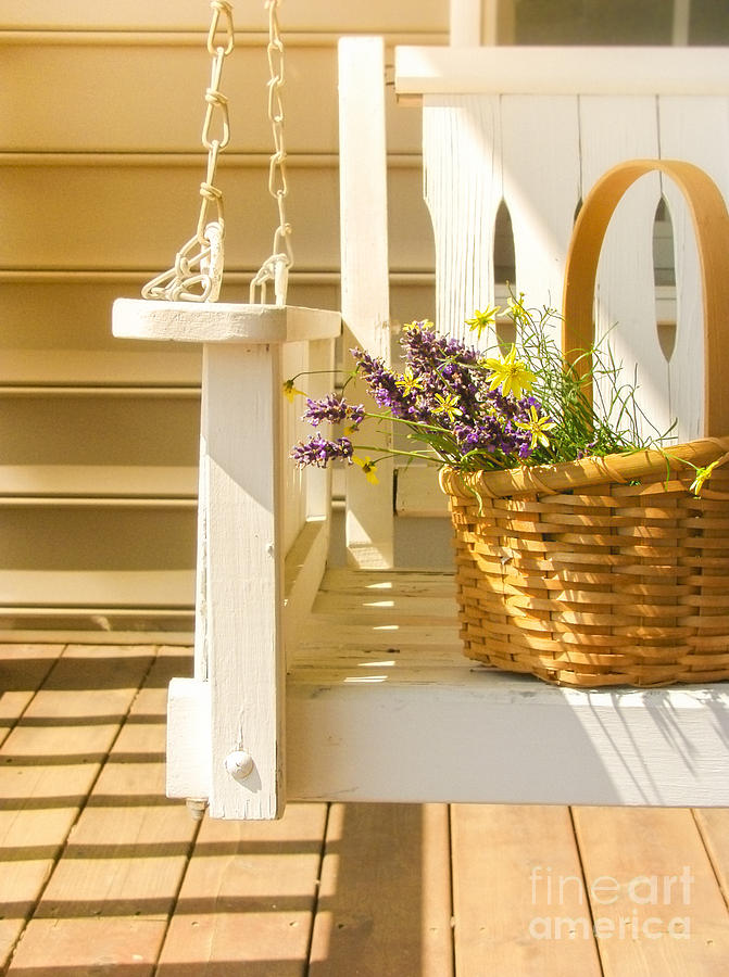 Flower Photograph - Porch Swing with Flowers by Diane Diederich