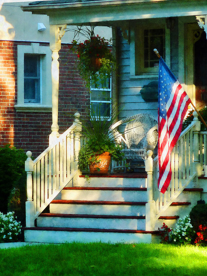 Flag Photograph - Porch With American Flag by Susan Savad