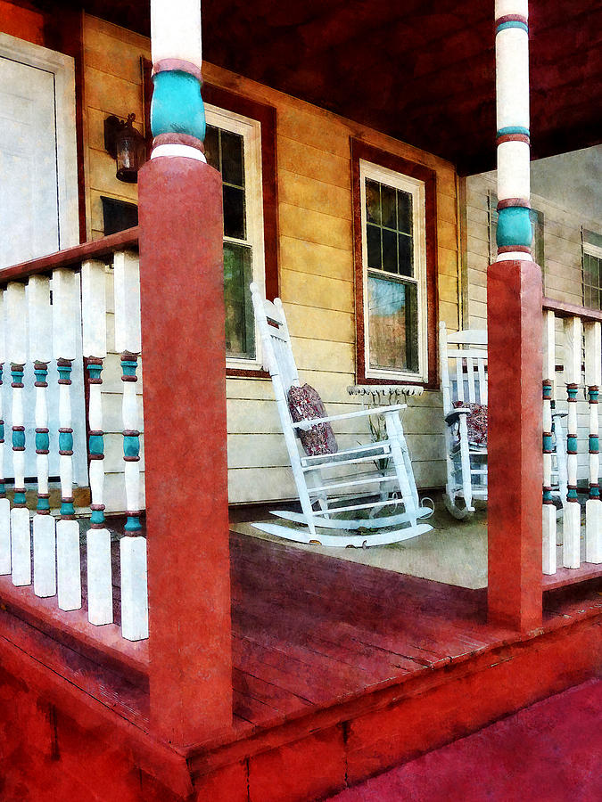 Porch With Red White and Blue Railing Photograph by Susan Savad