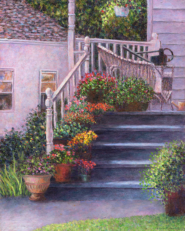 Flower Painting - Porch with Watering Cans by Susan Savad