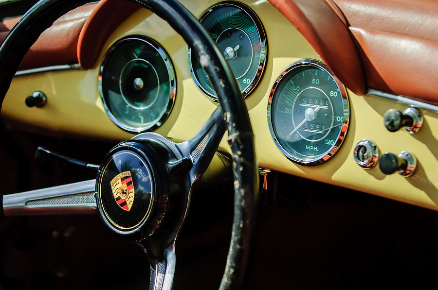 Porsche 1600 Super Convertible Steering Wheel Emblem -1729bw Photograph by Jill Reger