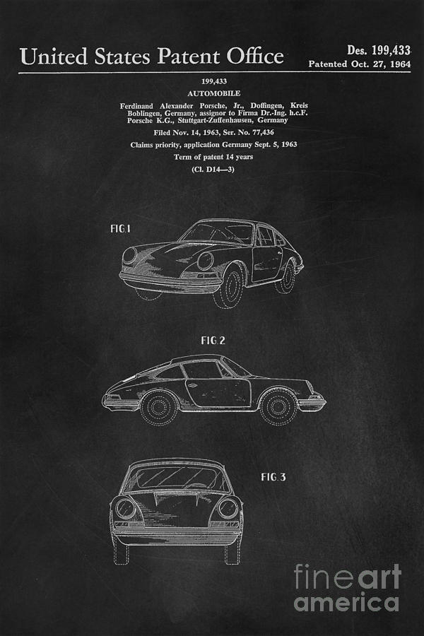 Sports Photograph - Porsche 911 Carrera 1964 Patent Art  by Edward Fielding