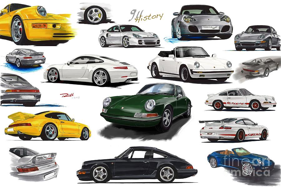 Porsche 911 History Painting by Claus Reinhold - Pixels