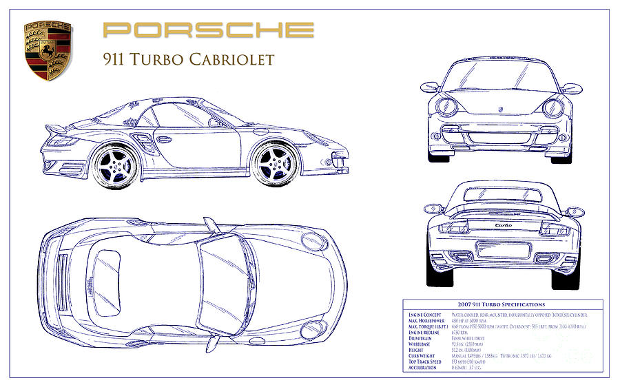 Porsche Photograph - Porsche 911 Turbo Blueprint by Jon Neidert