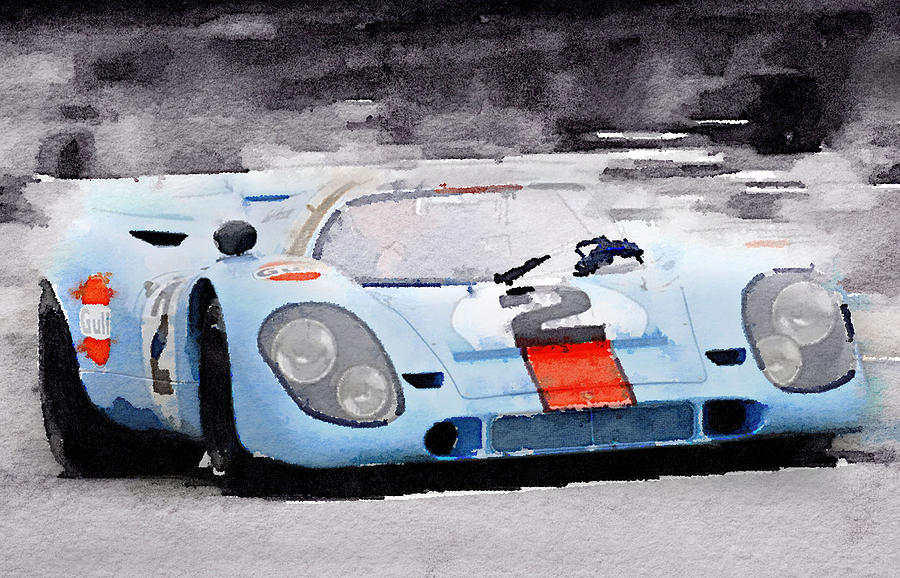 Le Mans Painting - Porsche 917 Gulf Watercolor by Naxart Studio Le Mans Painting - Porsche 917 Gulf Watercolor by Naxart Studio