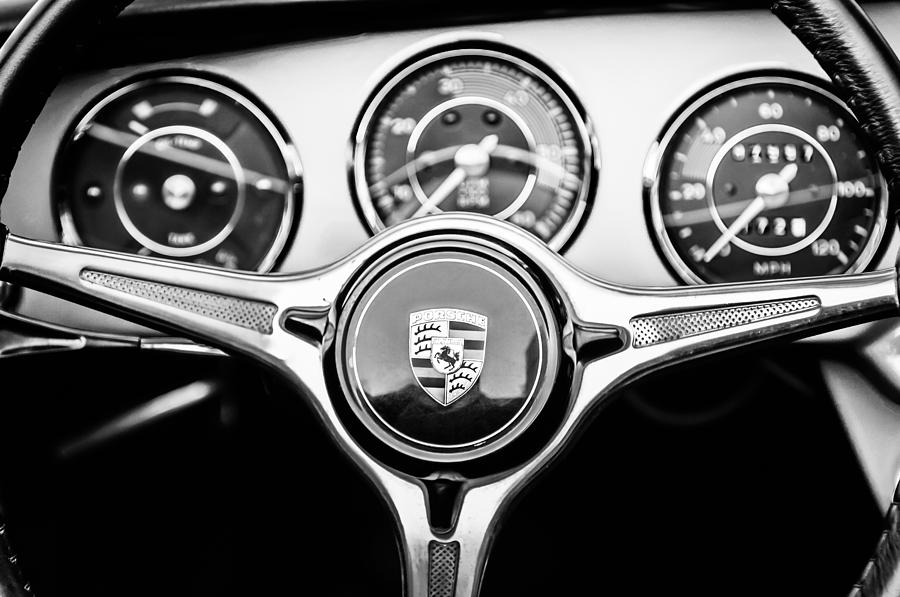 Porsche C Steering Wheel Emblem -1227bw Photograph by Jill Reger