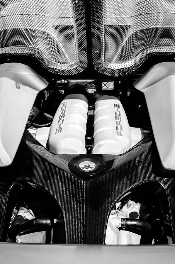 Black And White Photograph - Porsche Carrera GT Engine -0339bw by Jill Reger