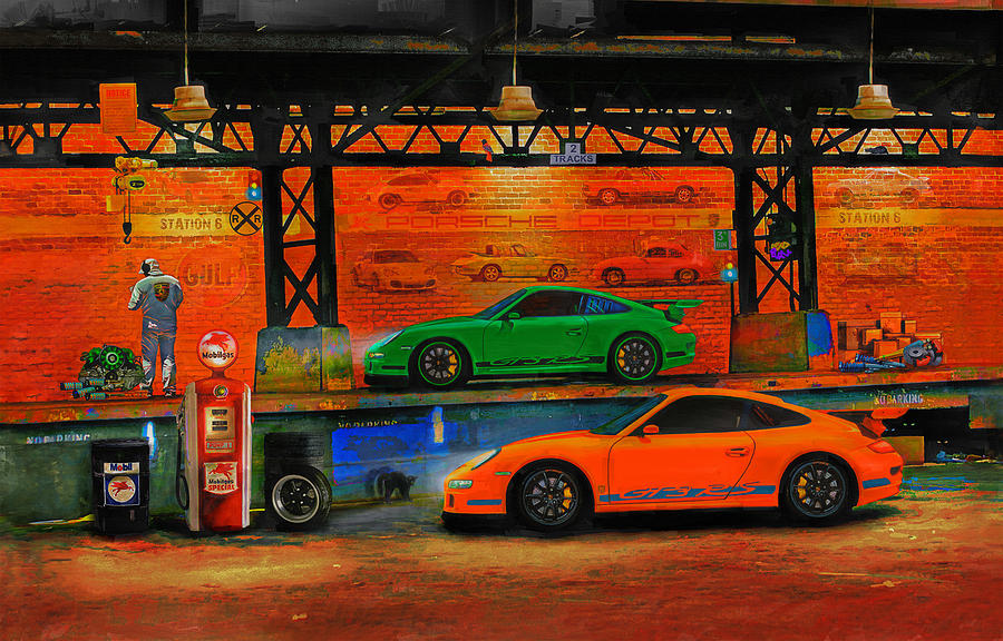 Porsche Depot Digital Art by Alan Greene