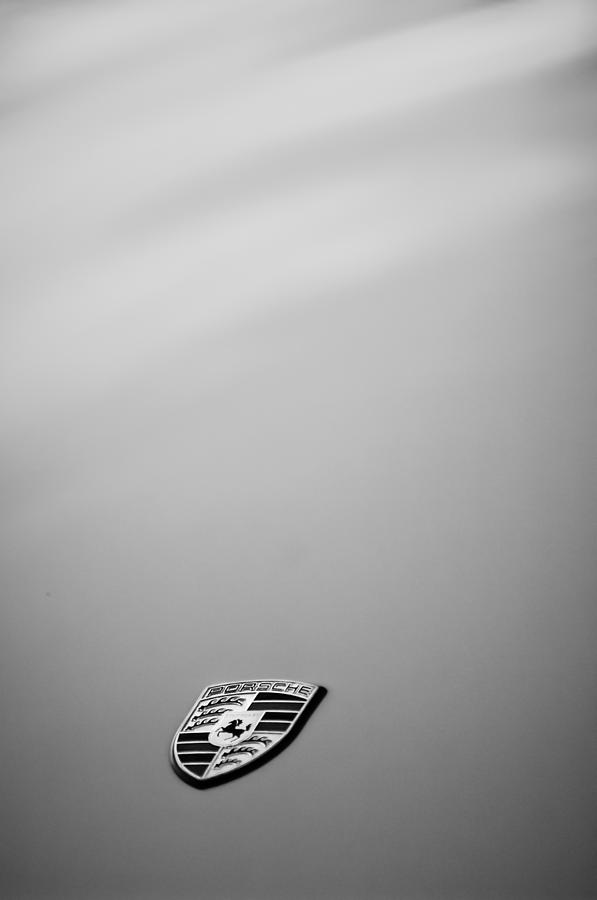 Black And White Photograph - Porsche Emblem -0762bw by Jill Reger