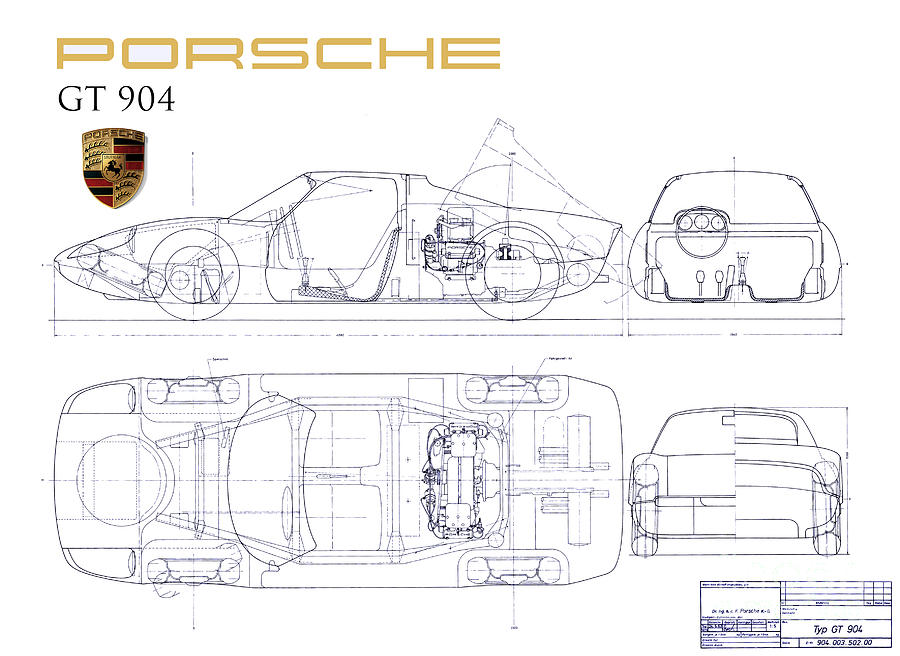 Porsche Gt Photograph - Porsche GT 904 blueprint by Jon Neidert