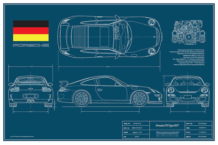 Porsche Gt3 911/type 997 Drawing by Douglas Switzer