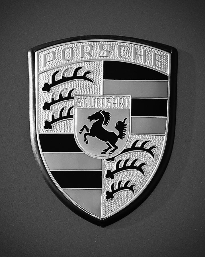 Porsche Hood Emblem - 0396bw45 Photograph by Jill Reger