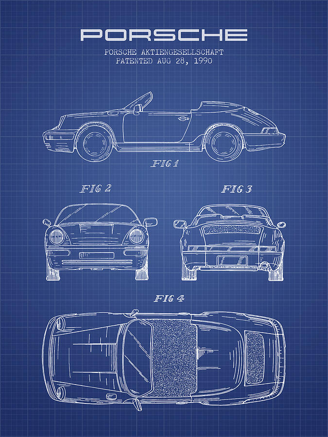Vintage Digital Art - Porsche Patent from 1990 - Blueprint by Aged Pixel