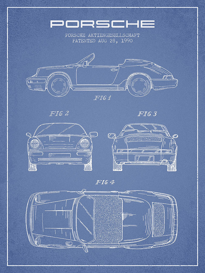 Vintage Digital Art - Porsche Patent from 1990 - Light Blue by Aged Pixel