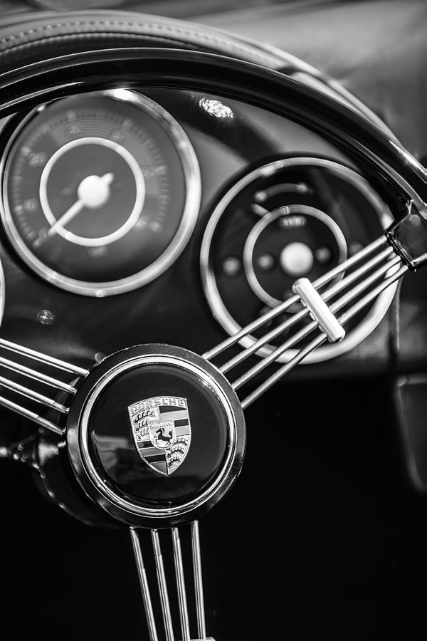 Porsche Speedster Steering Wheel Emblem -2065bw Photograph by Jill Reger