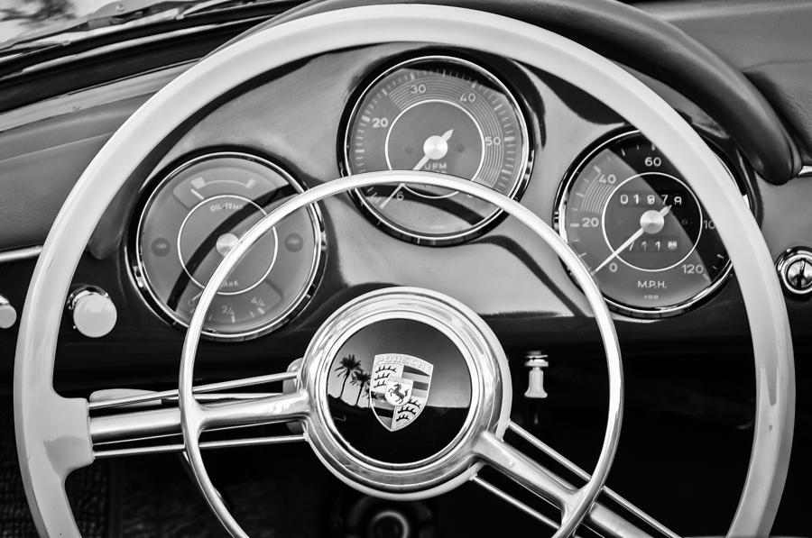 Porsche Steering Wheel Emblem -0444bw Photograph by Jill Reger
