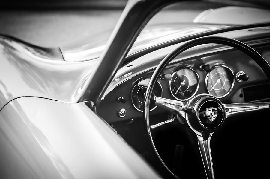 Porsche Super 90 Steering Wheel Emblem -0422bw Photograph by Jill Reger