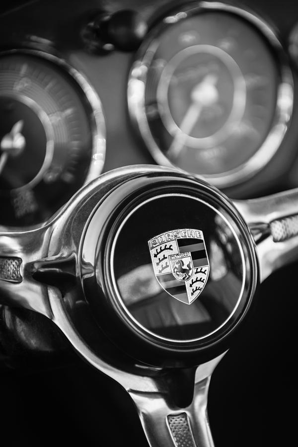 Porsche Super 90 Steering Wheel Emblem -1548bw Photograph by Jill Reger
