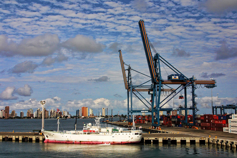 Crane Photograph - Port at Cartagena Columbia by Linda Phelps
