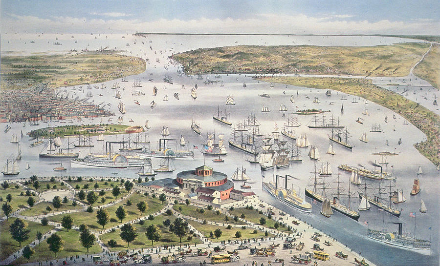 Boat Painting - Port Of New York, Looking South by Currier and Ives