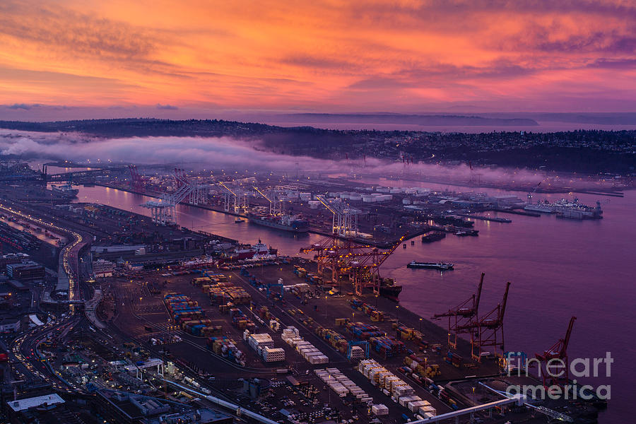Port of Seattle Sunrise Photograph by Mike Reid
