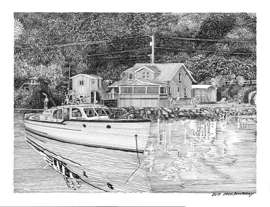 Port Orchard Washington Waterfront Home Drawing by Jack Pumphrey