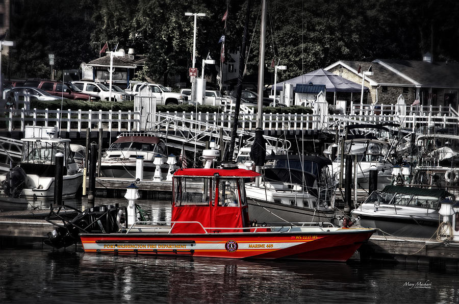 Lake Michigan Photograph - Port Washington Fire Department Marine Boat by Mary Machare